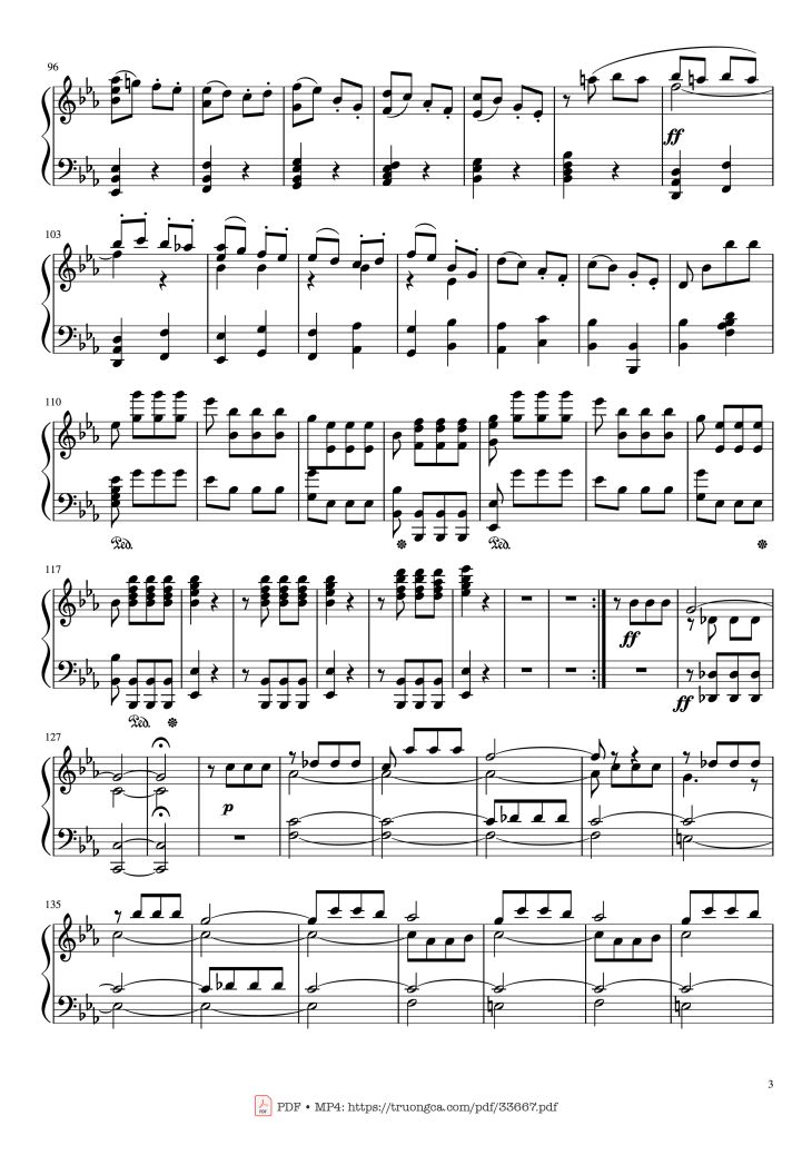 Page 3 of the piano sheet music PDF Piano – Beethoven Symphony No. 5 Piano (Advance) by Ludwig van Beethoven