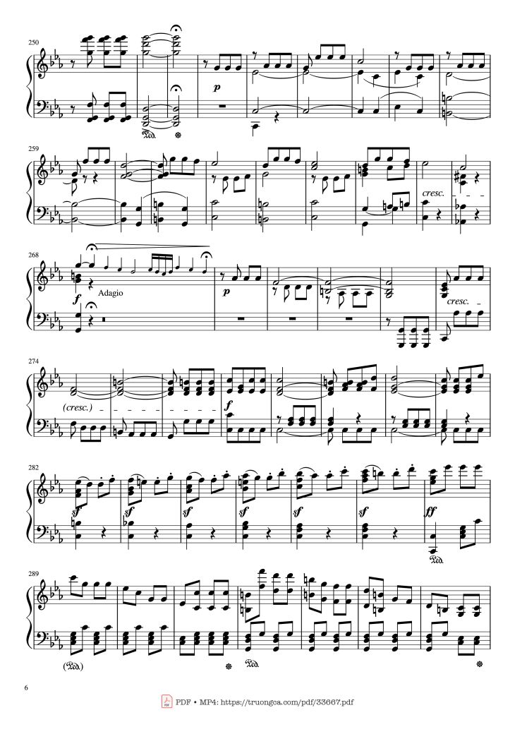Page 6 of the piano sheet music PDF Piano – Beethoven Symphony No. 5 Piano (Advance) by Ludwig van Beethoven