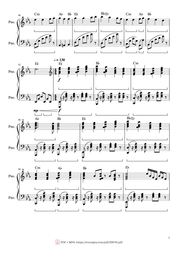Page 3 of the piano sheet music PDF Piano – Beethoven Ode To Joy Piano Arranged by Ludwig Van Beethoven