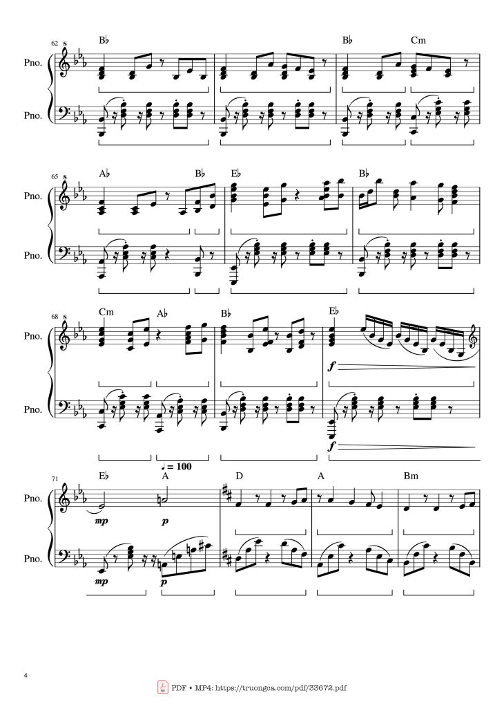 Page 4 of the piano sheet music PDF Piano – Beethoven Ode To Joy Piano Arranged by Ludwig Van Beethoven