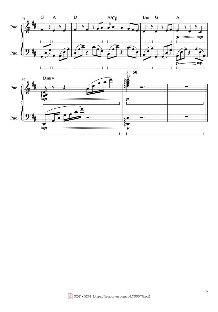 Page 5 of the piano sheet music PDF Piano – Beethoven Ode To Joy Piano Arranged by Ludwig Van Beethoven
