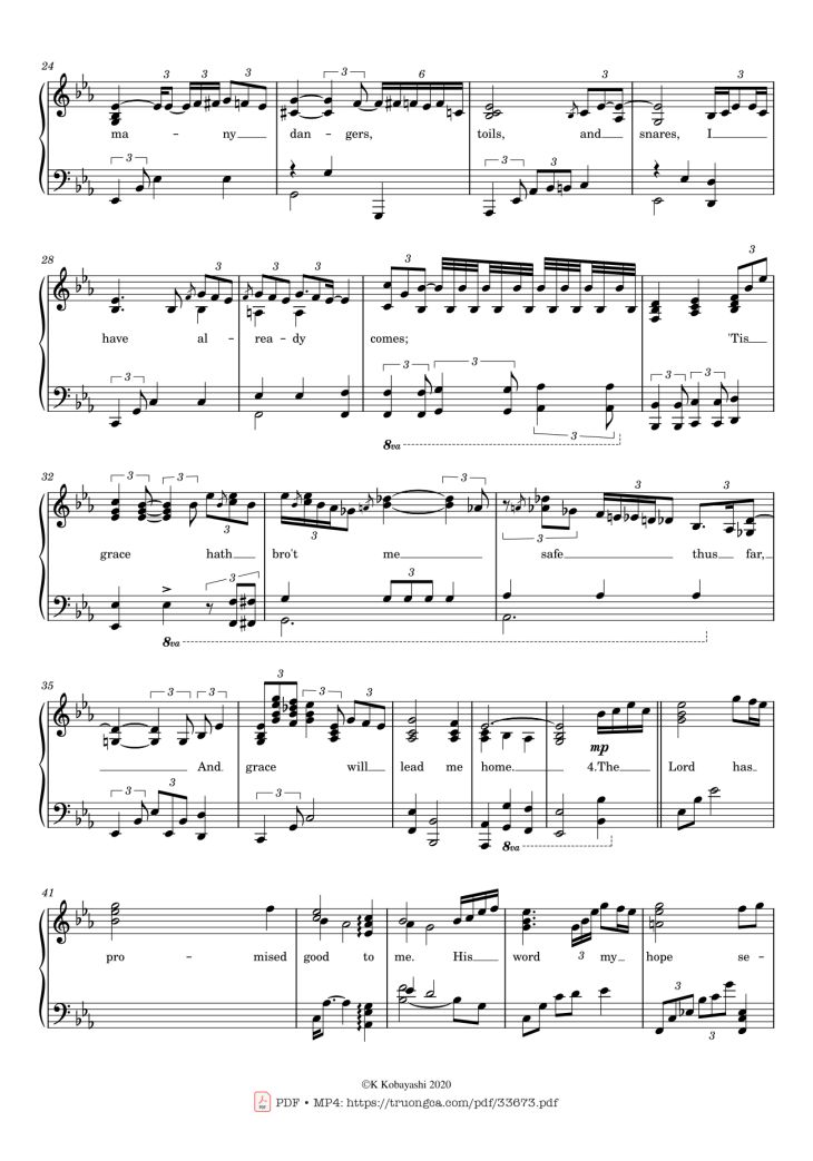 Page 2 of the piano sheet music PDF Piano – Amazing Grace by John Newton