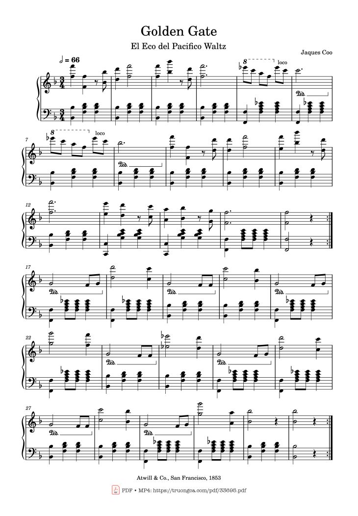 Page 1 of the piano sheet music PDF Piano – Golden Gate Piano by Jaques Coo