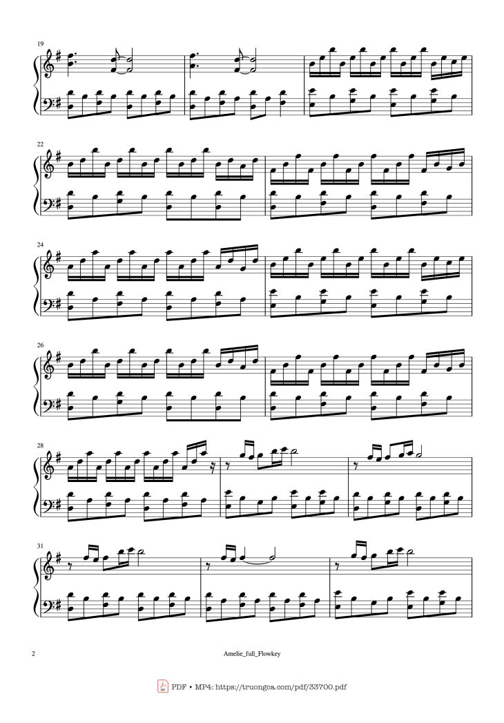 Page 2 of the piano sheet music PDF Piano – Amélie Full Soundtrack Piano by Yann Tiersen