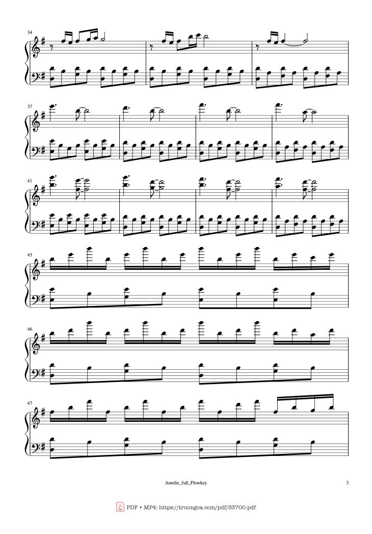 Page 3 of the piano sheet music PDF Piano – Amélie Full Soundtrack Piano by Yann Tiersen