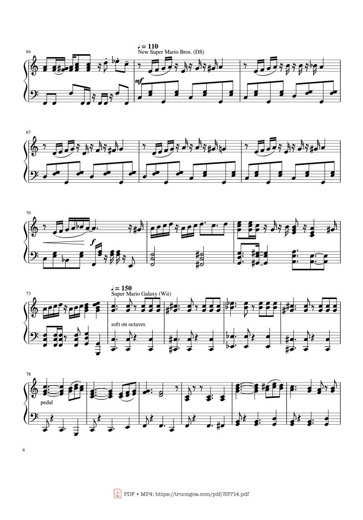 Page 4 of the piano sheet music PDF – Mario Medley Piano by Koji Kondo
