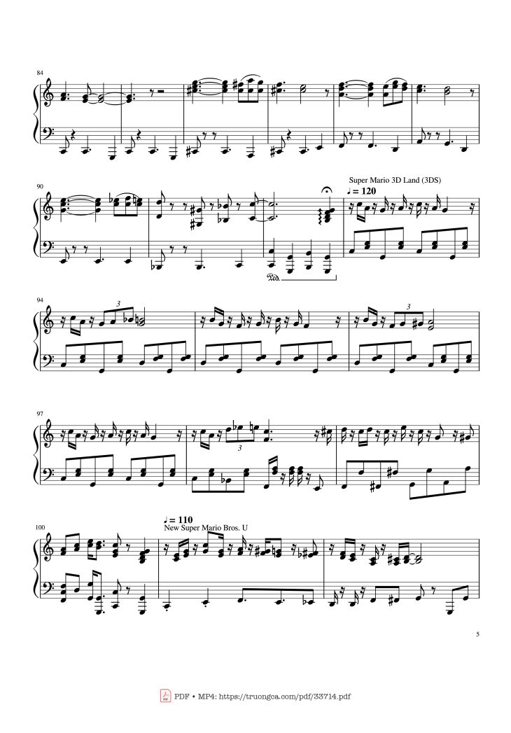 Page 5 of the piano sheet music PDF – Mario Medley Piano by Koji Kondo