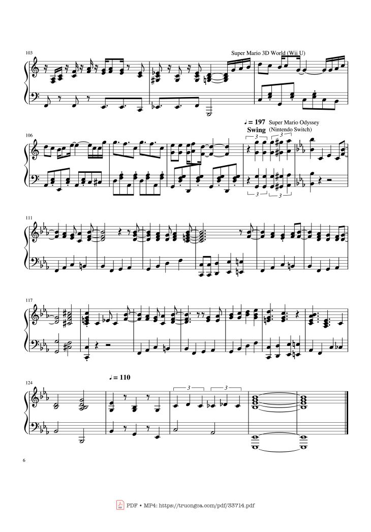 Page 6 of the piano sheet music PDF – Mario Medley Piano by Koji Kondo