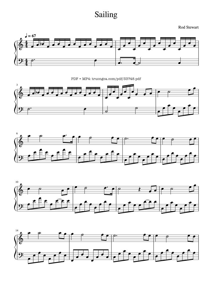 Page 1 of the piano sheet music PDF Piano – Sailing Piano by Rod Stewart