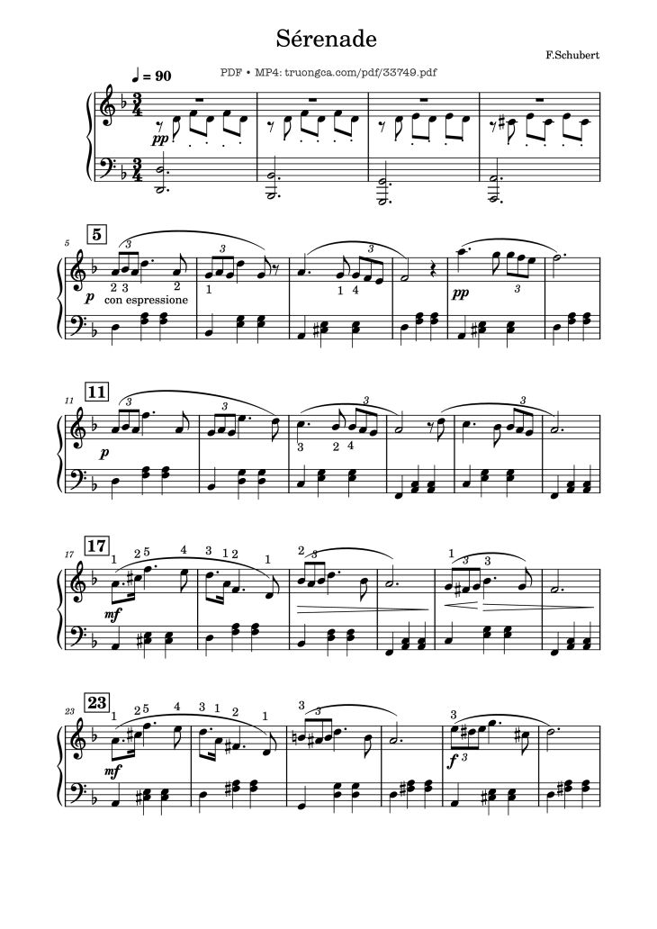 Page 1 of the piano sheet music PDF Piano – Sérenade Piano EASY by Franz Schubert