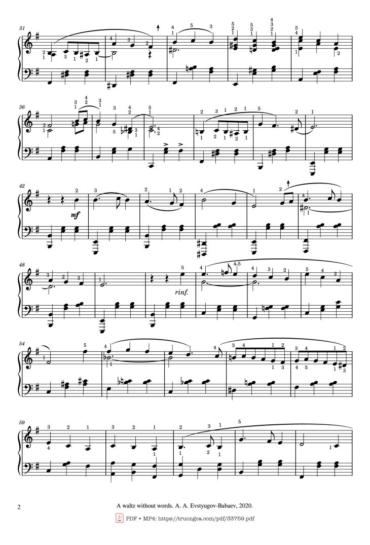 Page 2 of the piano sheet music PDF Piano – Вальс ни о чём (A waltz without words) Piano by Alexander Evstyugov-Babaev