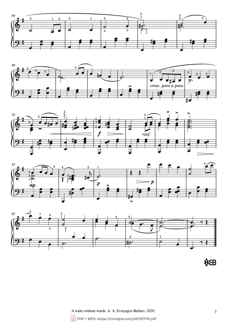 Page 3 of the piano sheet music PDF Piano – Вальс ни о чём (A waltz without words) Piano by Alexander Evstyugov-Babaev