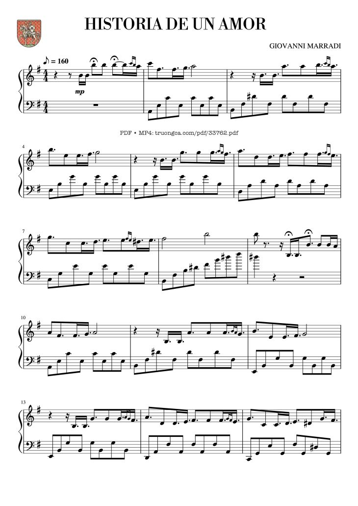 Page 1 of the piano sheet music PDF Piano – Historia de un amor Piano by Giovanni Marradi