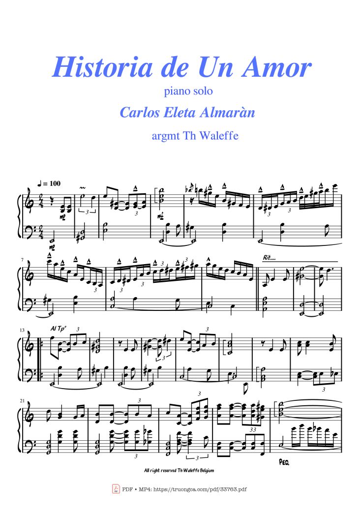 Page 1 of the piano sheet music PDF Piano – Historia de un amor piano by Carlos Eleta Almarán