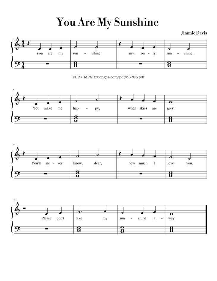 Page 1 of the piano sheet music PDF – You Are My Sunshine Piano EASY by Christina Perri
