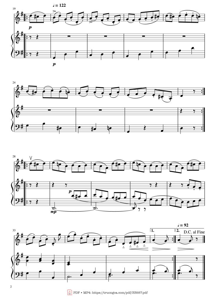 Page 2 of the piano sheet music PDF Piano – Beethoven Minuet in G - Violin & Piano by Ludwig van Beethoven
