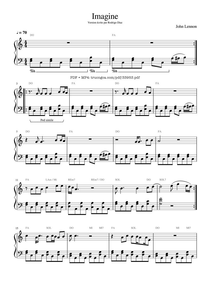 Page 1 of the piano sheet music PDF – Imagine - John Lennon Piano Easy by 
