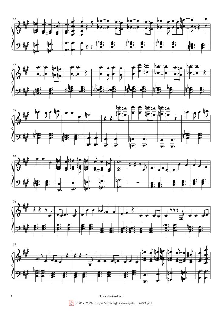Page 2 of the piano sheet music PDF Piano – Hopelessly Devoted To You Piano by Olivia Newton-John