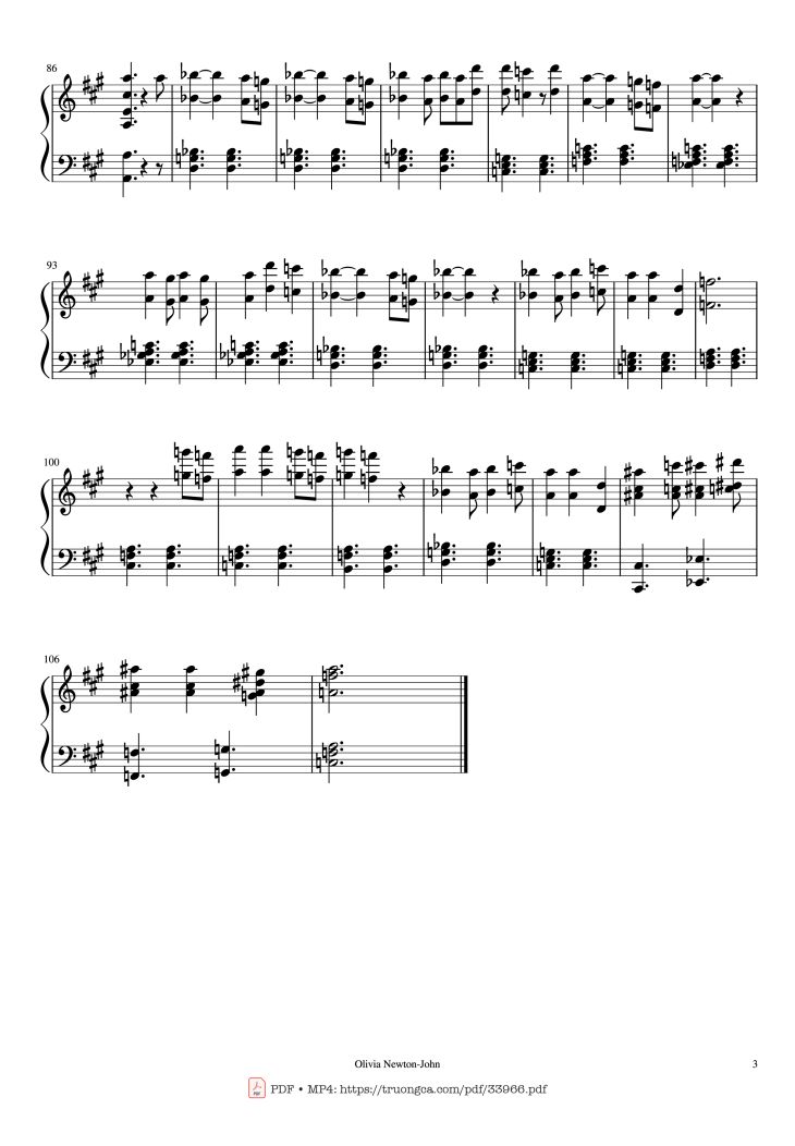 Page 3 of the piano sheet music PDF Piano – Hopelessly Devoted To You Piano by Olivia Newton-John