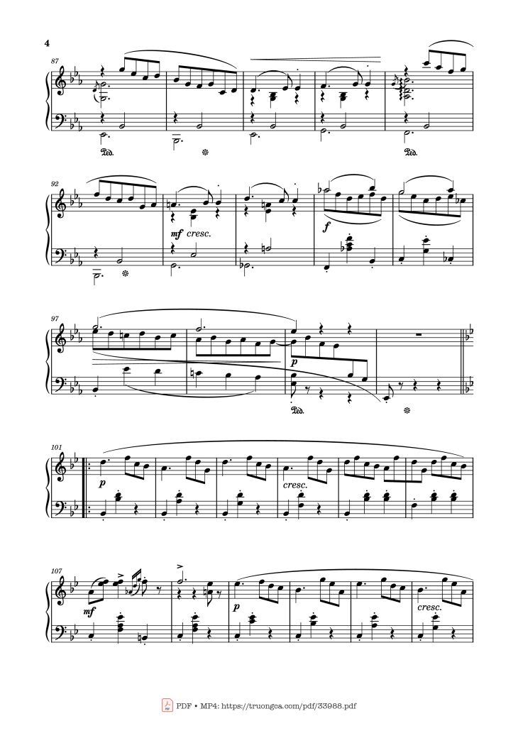 Page 4 of the piano sheet music PDF Piano – Valse Caressante in E♭ Major Piano by Ottorino Respighi