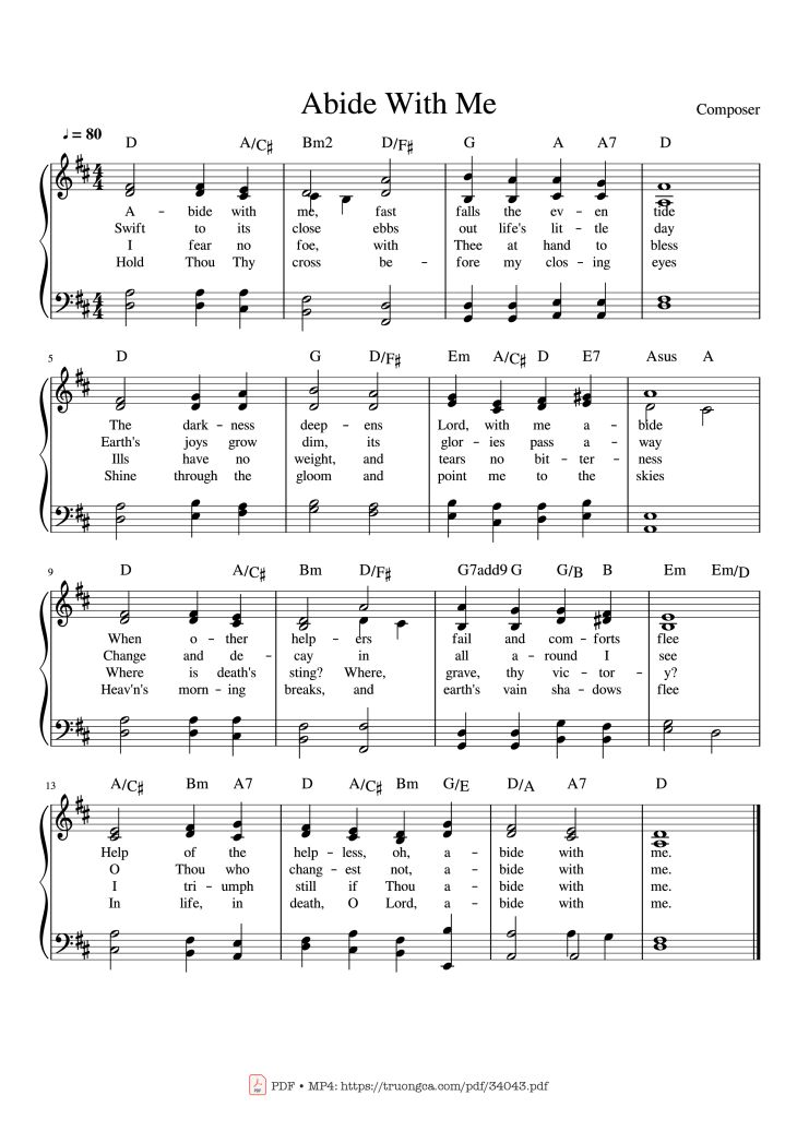 Page 1 of the piano sheet music PDF Piano – Abide With Me Piano by William Henry Monk