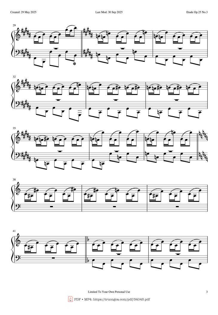 Page 3 of the piano sheet music PDF Piano – Etude Op.25 No.3 (The Knight) Piano EASY by Frederic Chopin