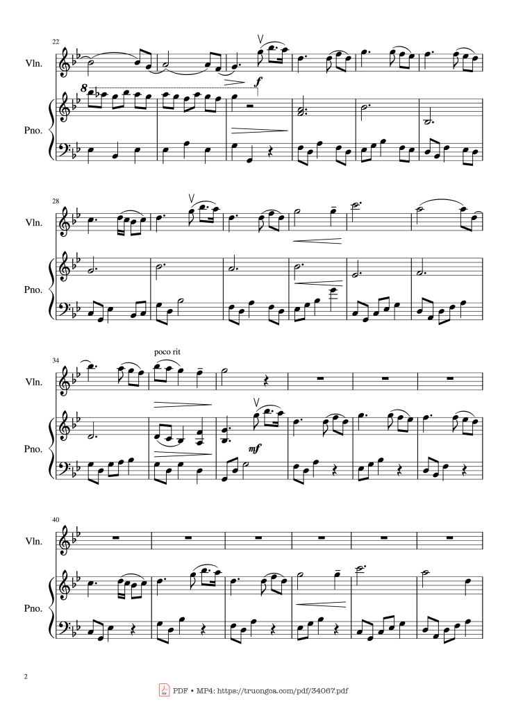 Page 2 of the piano sheet music PDF Piano – A Time For Us Piano & Violin by Andy Williams