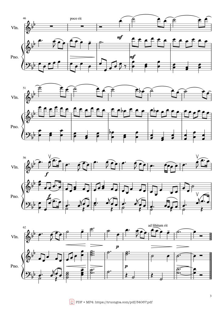 Page 3 of the piano sheet music PDF Piano – A Time For Us Piano & Violin by Andy Williams