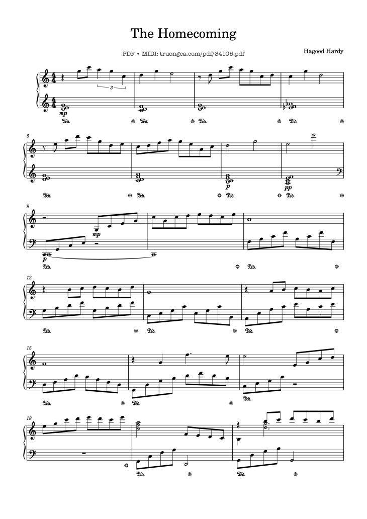 Page 1 of the piano sheet music PDF – The Homecoming Piano by Eloge
