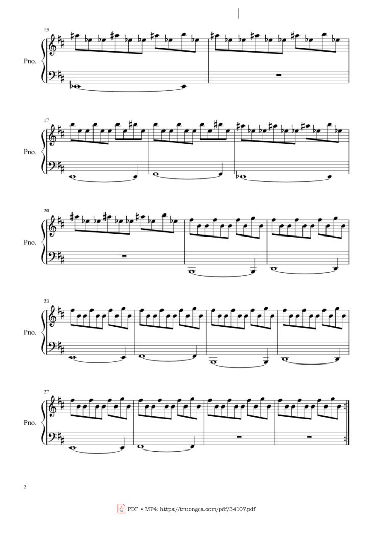 Page 2 of the piano sheet music PDF Piano – Michael Myers Halloween Theme Song Piano by John Carpenter
