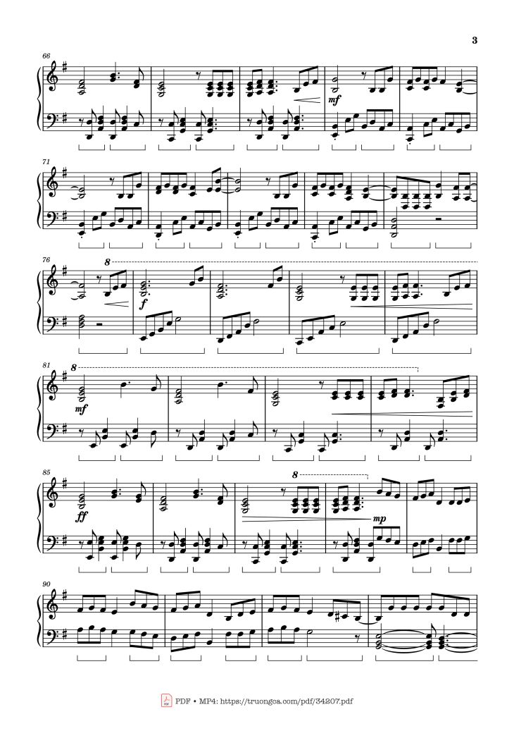 Page 3 of the piano sheet music PDF Piano – Man on the Moon, Piano Medley with Sorry by Car-Is-Ma