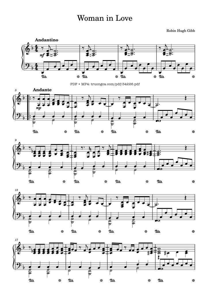 Page 1 of the piano sheet music PDF Piano – Woman in Love Piano by Robin Hugh Gibb
