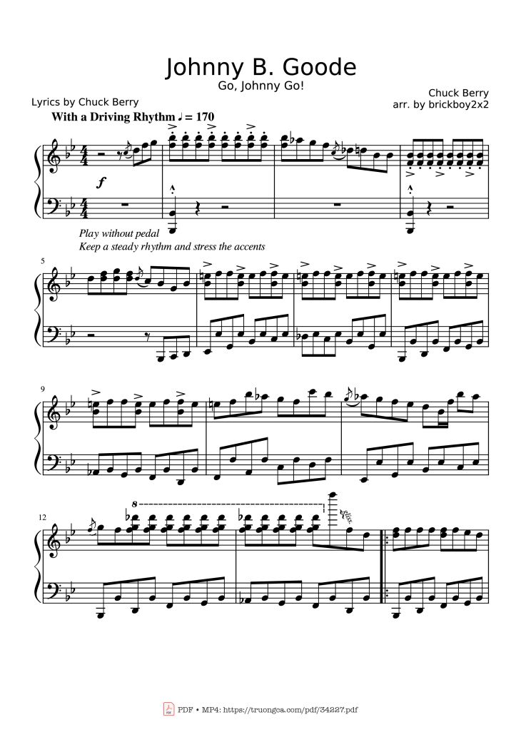 Page 1 of the piano sheet music PDF Guitar Tab – Johnny B. Goode Rock 