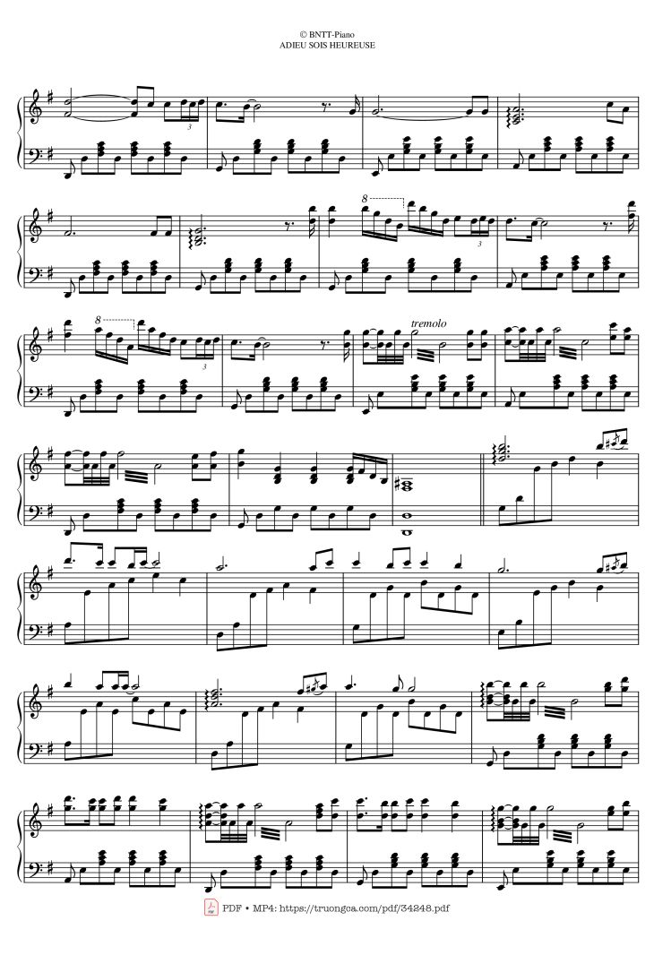 Page 2 of the piano sheet music PDF Piano – Adieu Sois Heureuse Piano by Art Sullivan