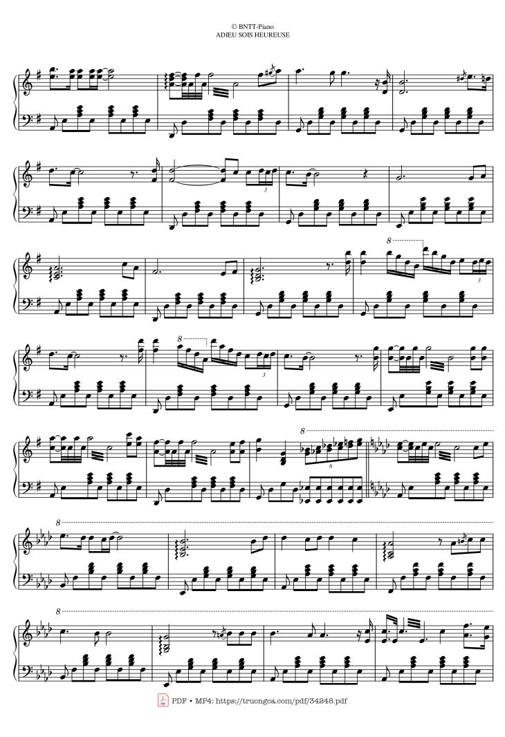 Page 3 of the piano sheet music PDF Piano – Adieu Sois Heureuse Piano by Art Sullivan
