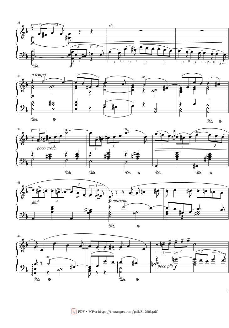 Page 3 of the piano sheet music PDF – Tchaikovsky The Seasons, October, Autumn Song Piano by Pyotr Ilyich Tchaikovsky