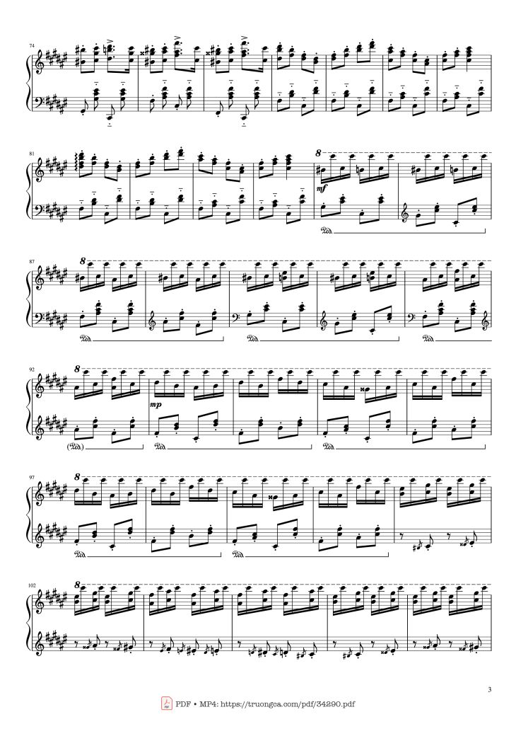 Page 3 of the piano sheet music PDF Piano – Hungarian Rhapsody No. 2 Friska Piano by Franz Liszt