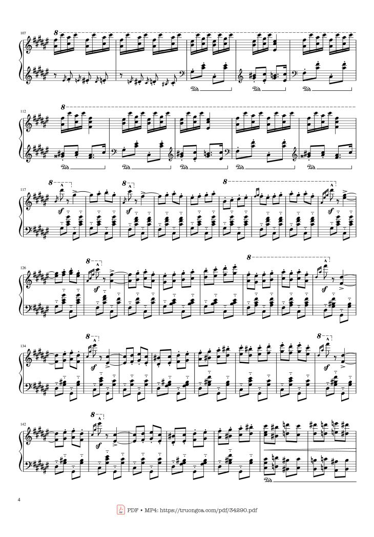 Page 4 of the piano sheet music PDF Piano – Hungarian Rhapsody No. 2 Friska Piano by Franz Liszt