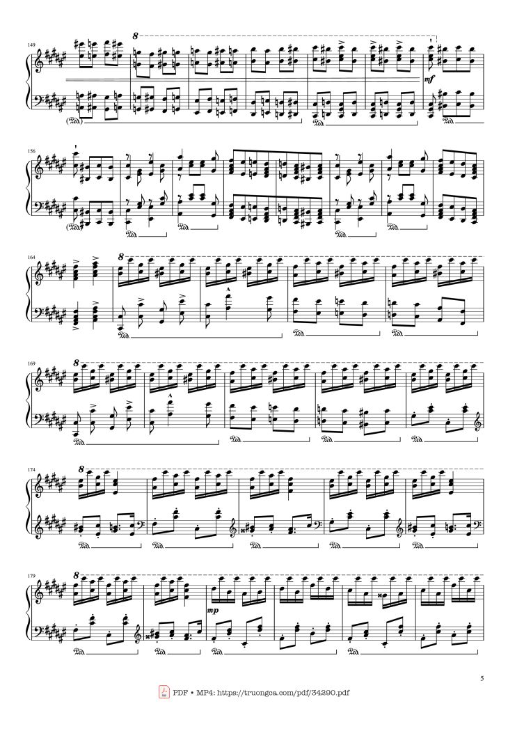 Page 5 of the piano sheet music PDF Piano – Hungarian Rhapsody No. 2 Friska Piano by Franz Liszt