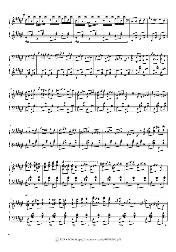 Page 6 of the piano sheet music PDF Piano – Hungarian Rhapsody No. 2 Friska Piano by Franz Liszt