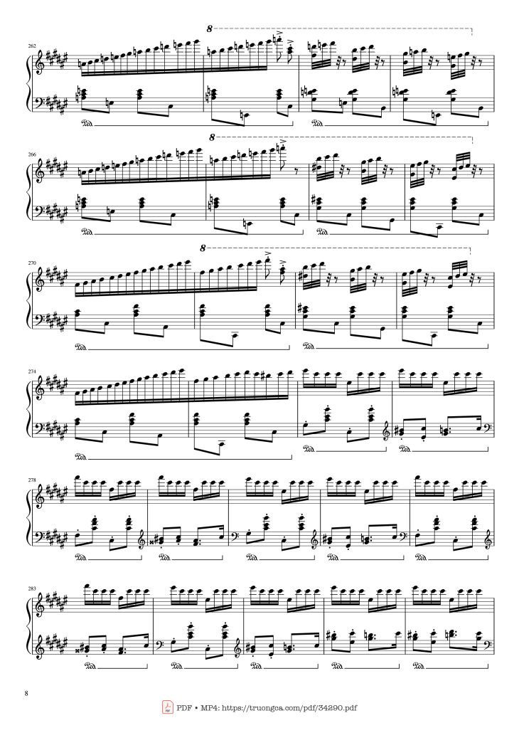Page 8 of the piano sheet music PDF Piano – Hungarian Rhapsody No. 2 Friska Piano by Franz Liszt