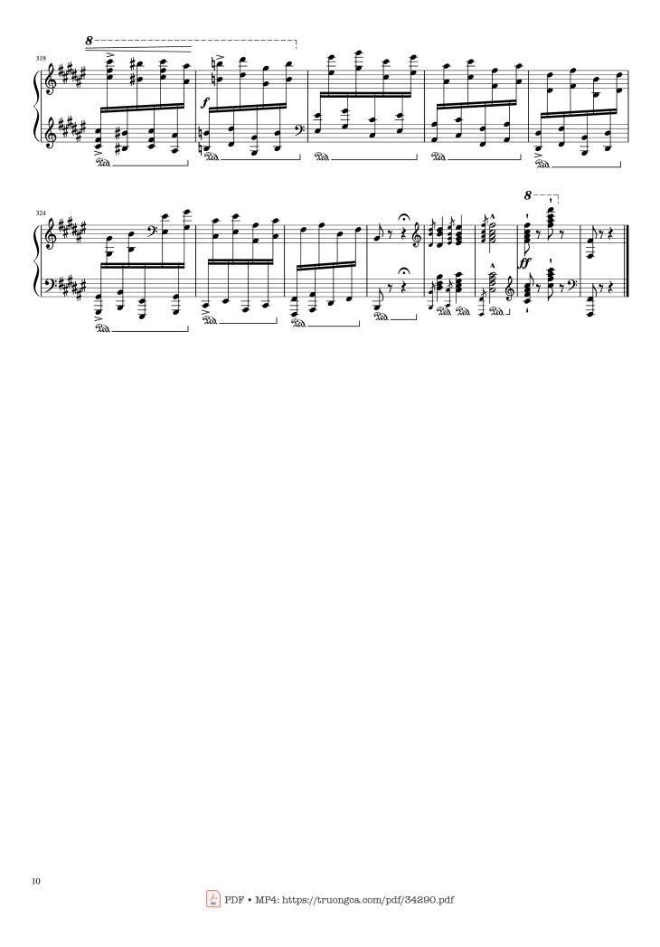 Page 10 of the piano sheet music PDF Piano – Hungarian Rhapsody No. 2 Friska Piano by Franz Liszt