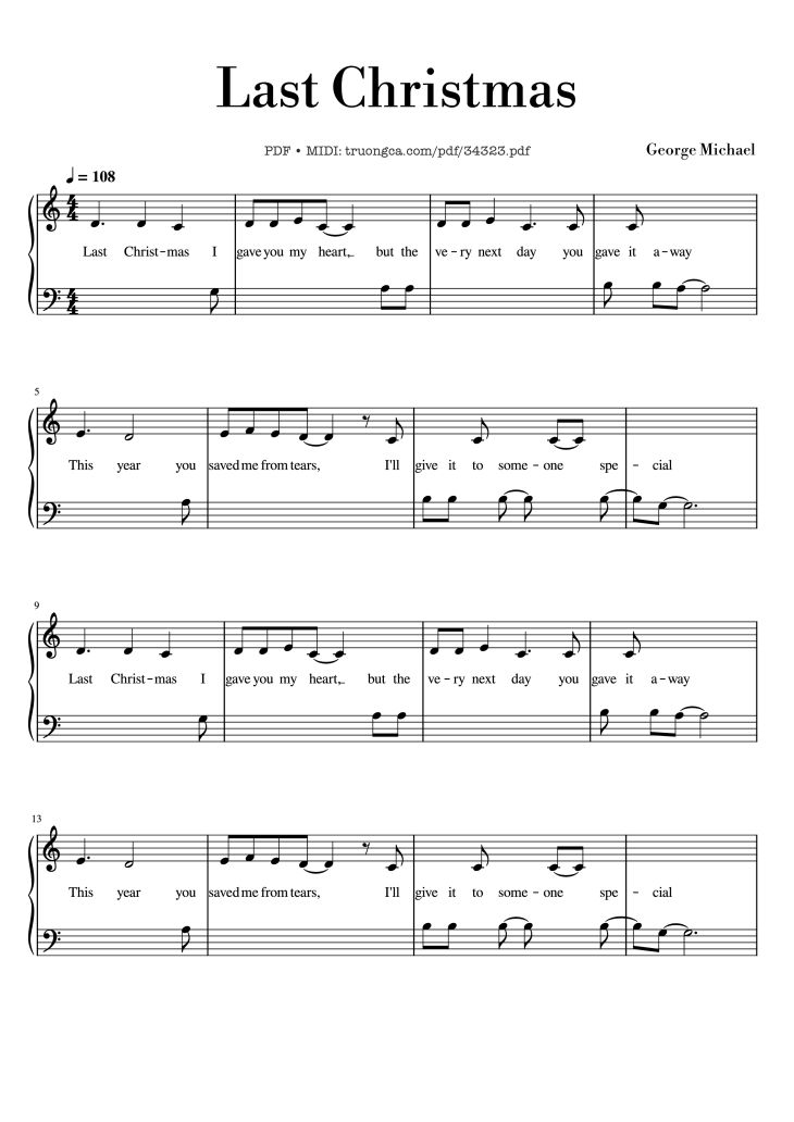 Page 1 of the piano sheet music PDF Piano – Last Christmas Piano by George Michael
