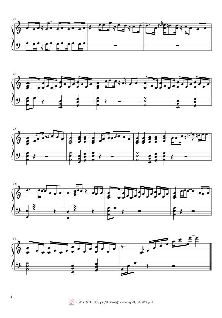 Page 2 of the piano sheet music PDF Piano – Ain