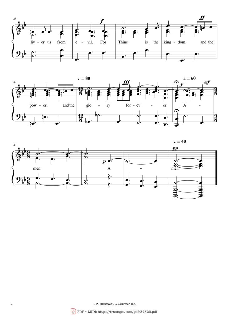 Page 2 of the piano sheet music PDF Piano – The Lord