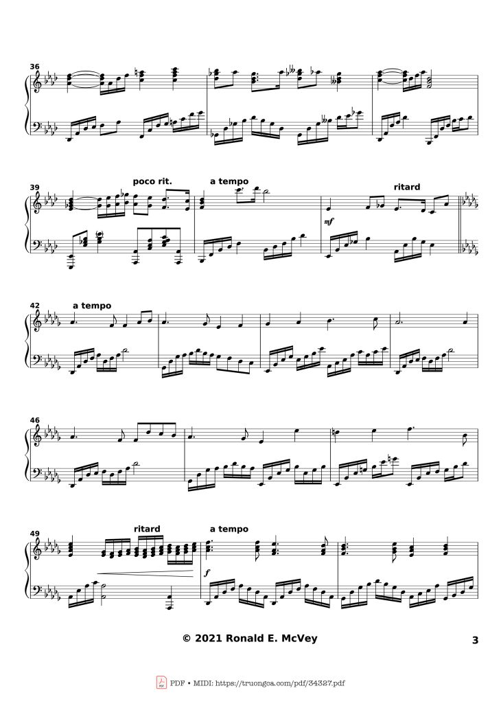 Page 3 of the piano sheet music PDF – America the Beautiful Piano by Samuel Augustus Ward
