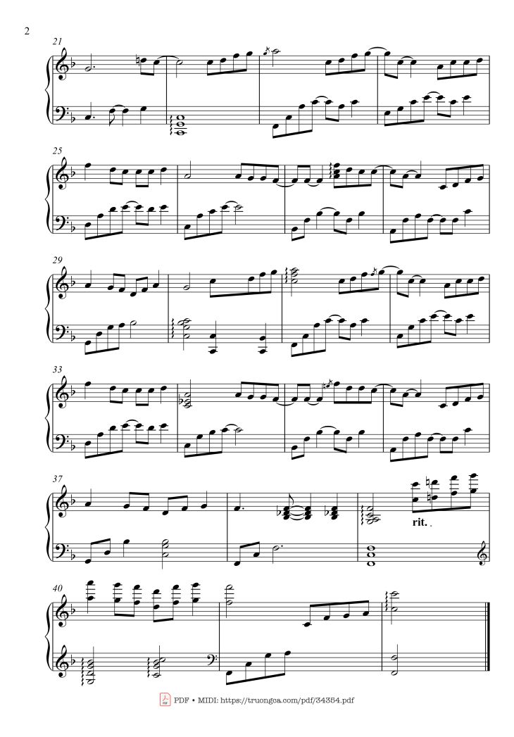 Page 2 of the piano sheet music PDF – Lãng quên chiều thu Piano by Minh Khang