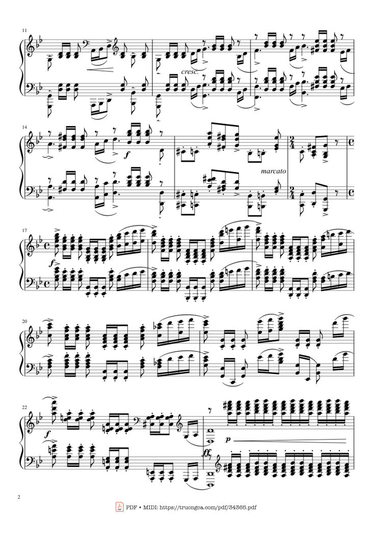 Page 2 of the piano sheet music PDF Piano – Prélude in G Minor Piano by Sergei Vasilievich Rachmaninoff (1873 - 1943