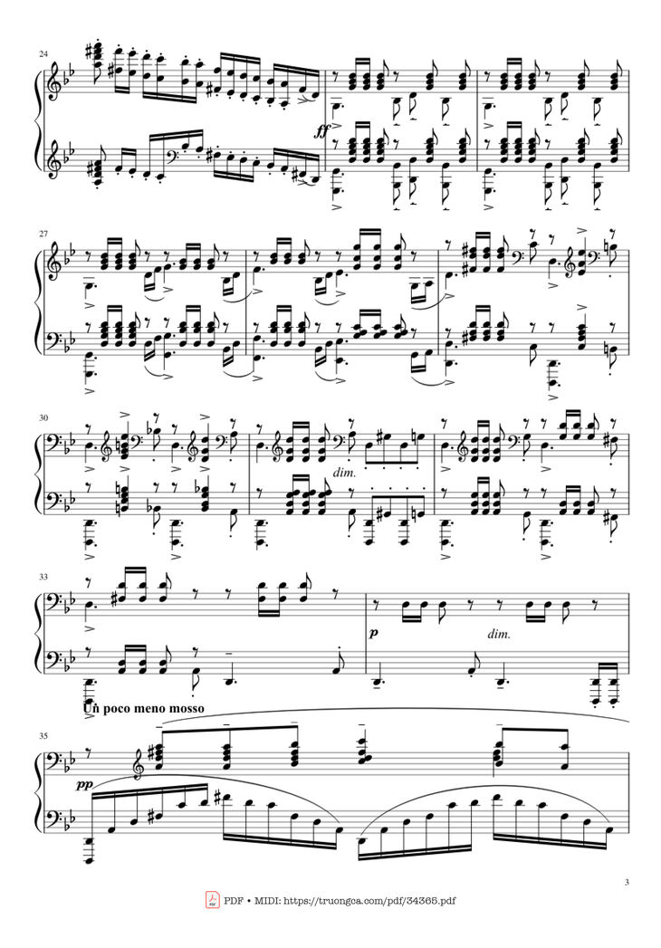 Page 3 of the piano sheet music PDF Piano – Prélude in G Minor Piano by Sergei Vasilievich Rachmaninoff (1873 - 1943