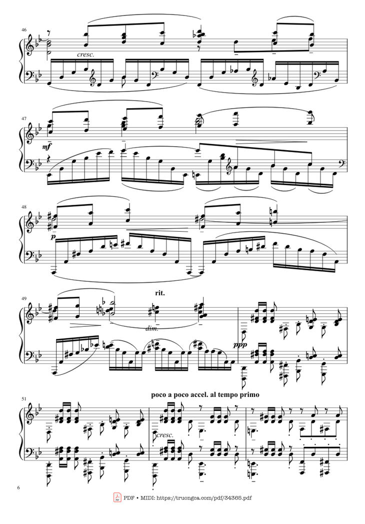 Page 6 of the piano sheet music PDF Piano – Prélude in G Minor Piano by Sergei Vasilievich Rachmaninoff (1873 - 1943